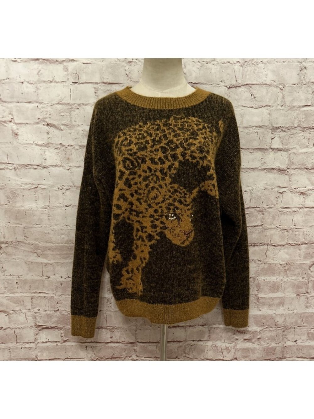 Urban Outfitters Crew Neck Sweater Womens S Leopard Print Fuzzy Graphic NEW